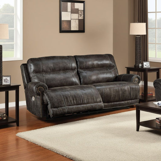 Mitch Power Recliner Sofa, Dark Gray Faux Leather 90 Inch