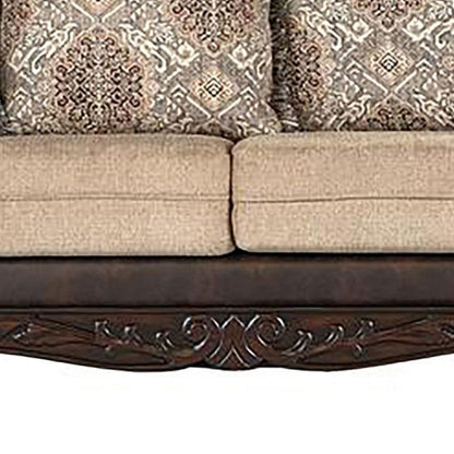 Miva Sofa 93 Inch w Pillows, Classic Rolled Arms, Brown Faux Leather