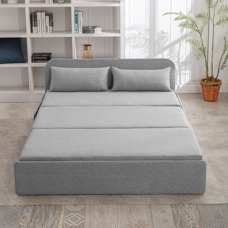 Mixoy Linen 2-in-1 Convertible Sofa Bed,Twin/Queen Pull Out Sleeper Sofa with Mattress,Cushions
