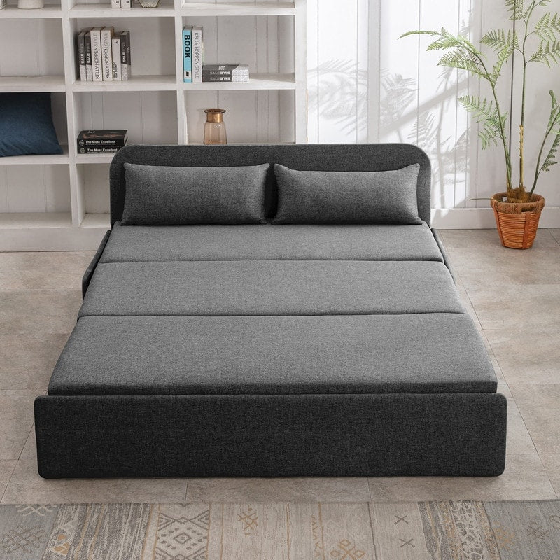 Mixoy Linen 2-in-1 Convertible Sofa Bed,Twin/Queen Pull Out Sleeper Sofa with Mattress,Cushions