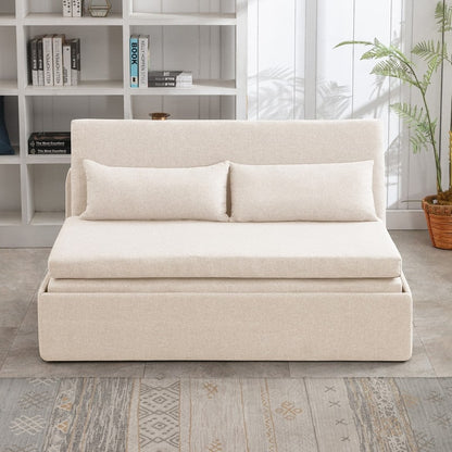 Mixoy Linen 2-in-1 Convertible Sofa Bed,Twin/Queen Pull Out Sleeper Sofa with Mattress,Cushions