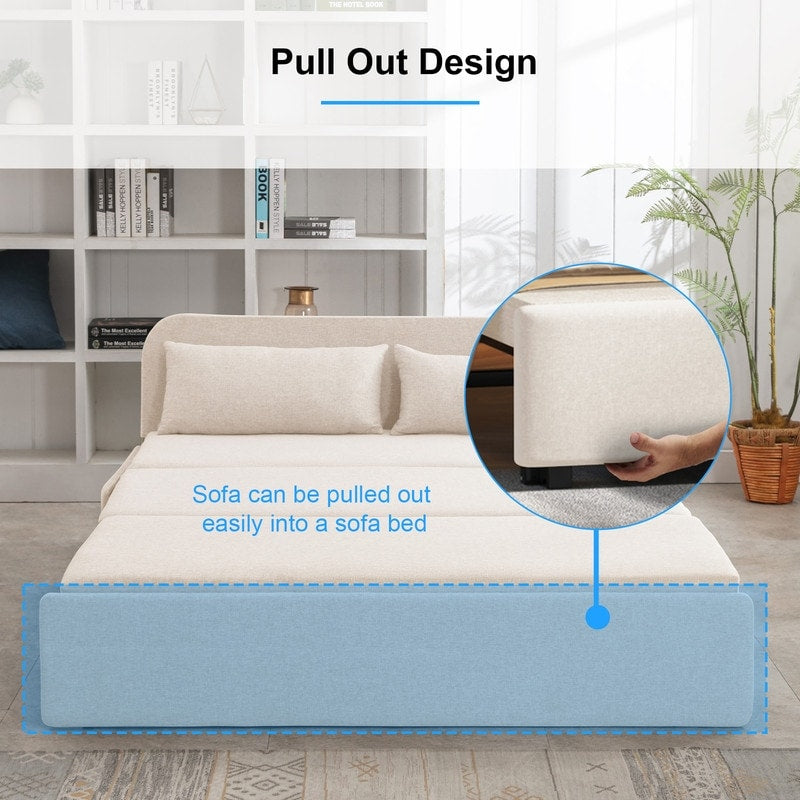 Mixoy Linen 2-in-1 Convertible Sofa Bed,Twin/Queen Pull Out Sleeper Sofa with Mattress,Cushions