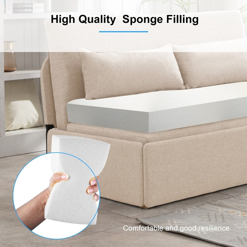 Mixoy Linen 2-in-1 Convertible Sofa Bed,Twin/Queen Pull Out Sleeper Sofa with Mattress,Cushions