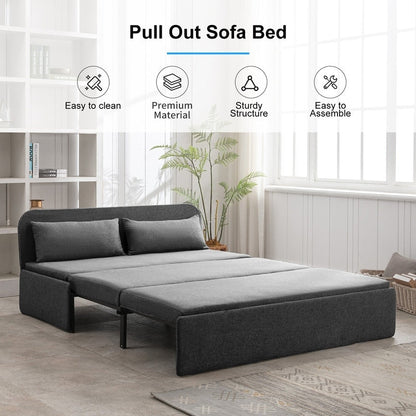 Mixoy Linen 2-in-1 Convertible Sofa Bed,Twin/Queen Pull Out Sleeper Sofa with Mattress,Cushions