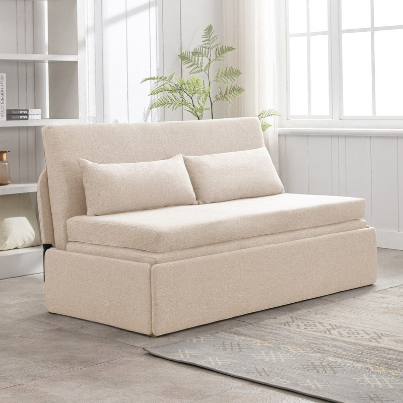 Mixoy Linen 2-in-1 Convertible Sofa Bed,Twin/Queen Pull Out Sleeper Sofa with Mattress,Cushions