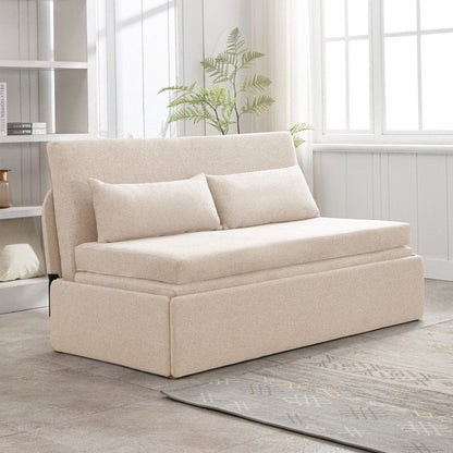 Mixoy Linen 2-in-1 Convertible Sofa Bed,Twin/Queen Pull Out Sleeper Sofa with Mattress,Cushions