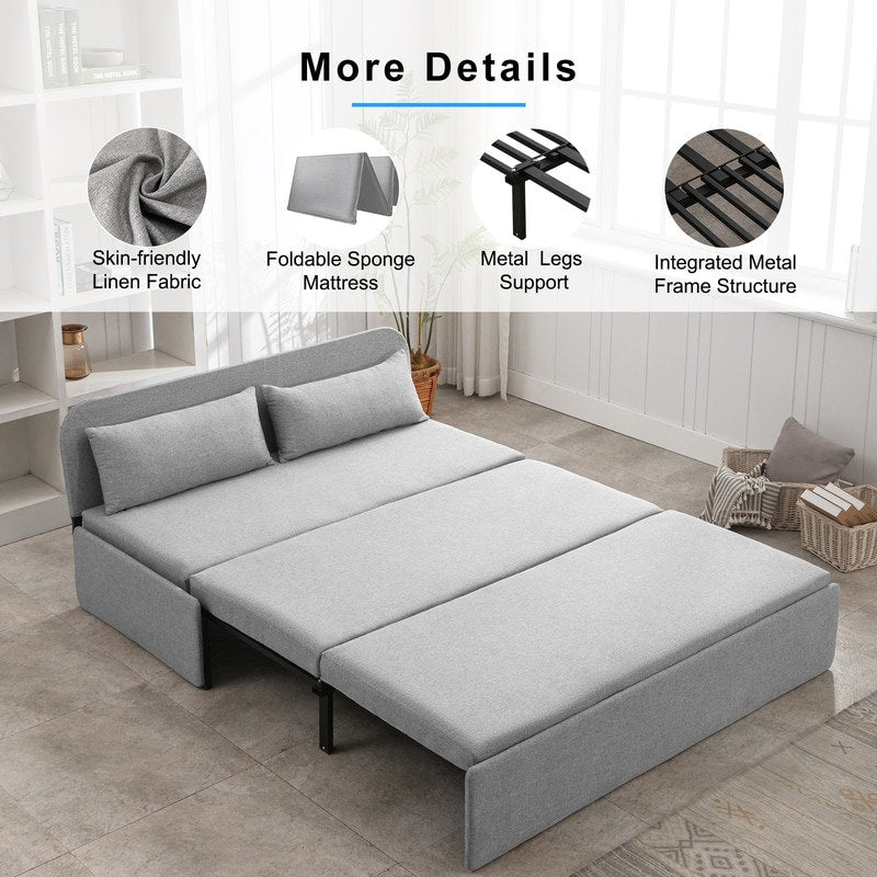 Mixoy Linen 2-in-1 Convertible Sofa Bed,Twin/Queen Pull Out Sleeper Sofa with Mattress,Cushions