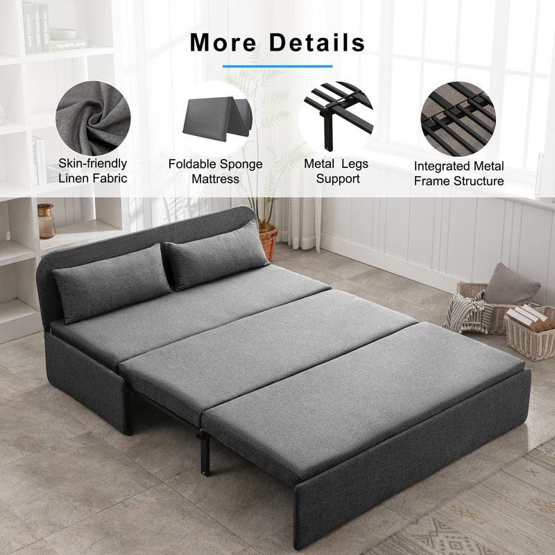 Mixoy Linen 2-in-1 Convertible Sofa Bed,Twin/Queen Pull Out Sleeper Sofa with Mattress,Cushions