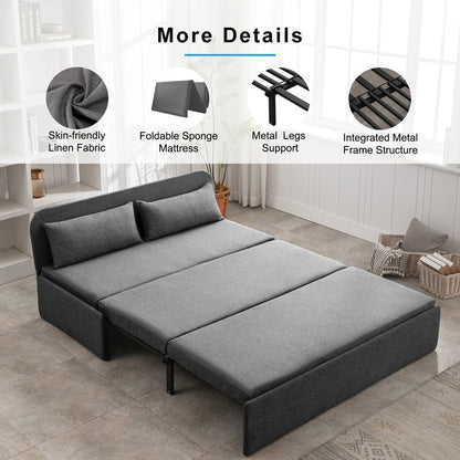 Mixoy Linen 2-in-1 Convertible Sofa Bed,Twin/Queen Pull Out Sleeper Sofa with Mattress,Cushions
