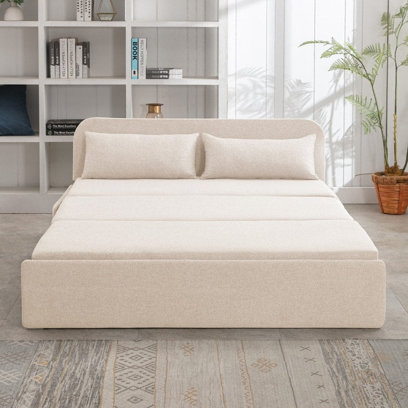 Mixoy Linen 2-in-1 Convertible Sofa Bed,Twin/Queen Pull Out Sleeper Sofa with Mattress,Cushions