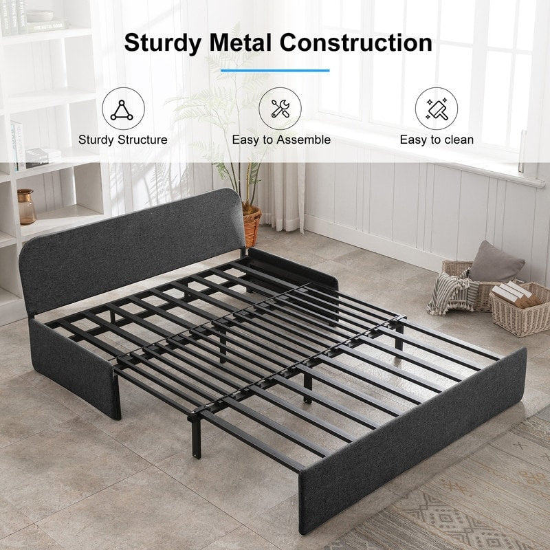 Mixoy Linen 2-in-1 Convertible Sofa Bed,Twin/Queen Pull Out Sleeper Sofa with Mattress,Cushions