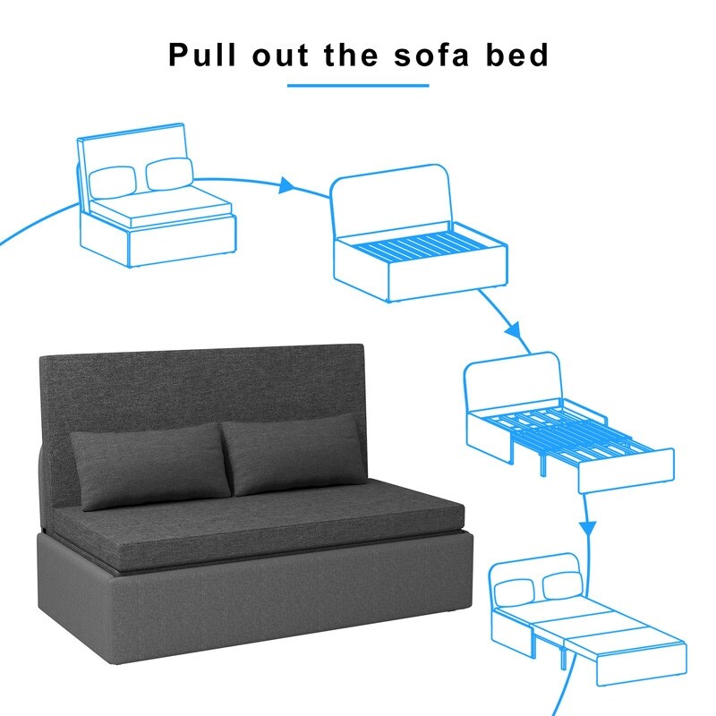 Mixoy Linen 2-in-1 Convertible Sofa Bed,Twin/Queen Pull Out Sleeper Sofa with Mattress,Cushions
