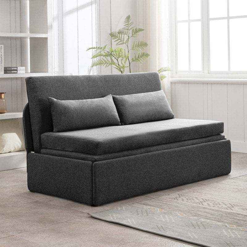 Mixoy Linen 2-in-1 Convertible Sofa Bed,Twin/Queen Pull Out Sleeper Sofa with Mattress,Cushions
