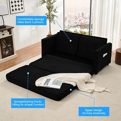 Mixoy 3-in-1 Convertible Futon Sofa Bed, Foldable Tufted Loveseat Sleeper Sofa with Side Pockets