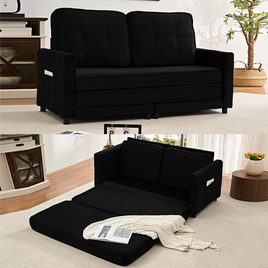 Mixoy 3-in-1 Convertible Futon Sofa Bed, Foldable Tufted Loveseat Sleeper Sofa with Side Pockets