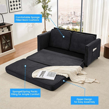 Mixoy 3-in-1 Convertible Futon Sofa Bed, Foldable Tufted Loveseat Sleeper Sofa with Side Pockets