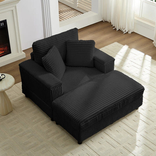 Mixoy 42ââCorduroy Chaise Lounge Chair with Storage Ottoman&Armrests,Upholstered Sleeper Reclining Chair