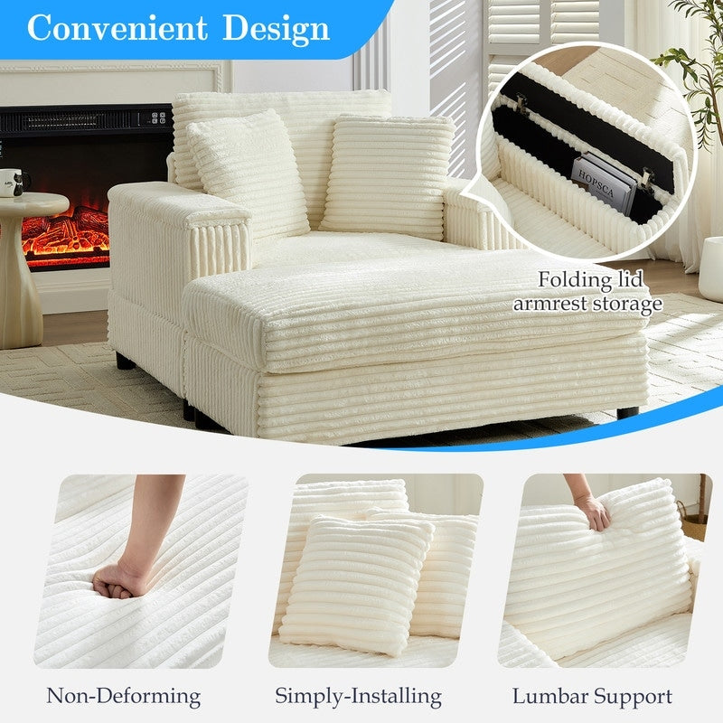 Mixoy 42ââCorduroy Chaise Lounge Chair with Storage Ottoman&Armrests,Upholstered Sleeper Reclining Chair