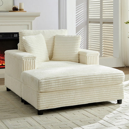 Mixoy 42ââCorduroy Chaise Lounge Chair with Storage Ottoman&Armrests,Upholstered Sleeper Reclining Chair