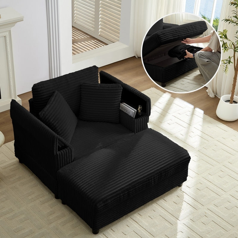Mixoy 42ââCorduroy Chaise Lounge Chair with Storage Ottoman&Armrests,Upholstered Sleeper Reclining Chair