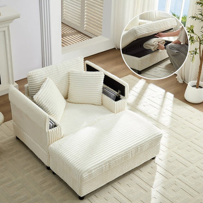 Mixoy 42ââCorduroy Chaise Lounge Chair with Storage Ottoman&Armrests,Upholstered Sleeper Reclining Chair