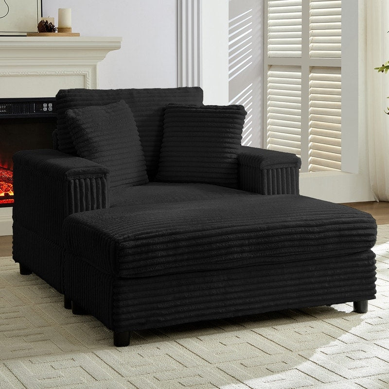 Mixoy 42ââCorduroy Chaise Lounge Chair with Storage Ottoman&Armrests,Upholstered Sleeper Reclining Chair