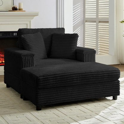Mixoy 42ââCorduroy Chaise Lounge Chair with Storage Ottoman&Armrests,Upholstered Sleeper Reclining Chair