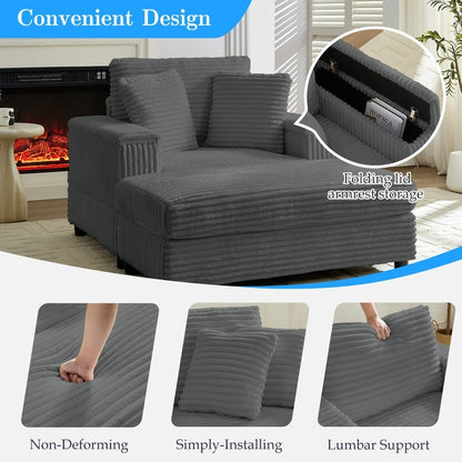 Mixoy 42ââCorduroy Chaise Lounge Chair with Storage Ottoman&Armrests,Upholstered Sleeper Reclining Chair