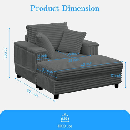 Mixoy 42ââCorduroy Chaise Lounge Chair with Storage Ottoman&Armrests,Upholstered Sleeper Reclining Chair