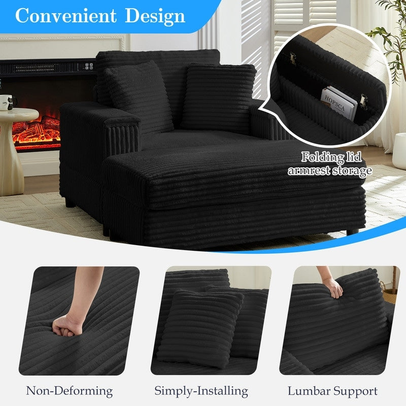 Mixoy 42ââCorduroy Chaise Lounge Chair with Storage Ottoman&Armrests,Upholstered Sleeper Reclining Chair