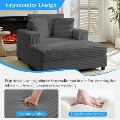 Mixoy 42ââCorduroy Chaise Lounge Chair with Storage Ottoman&Armrests,Upholstered Sleeper Reclining Chair