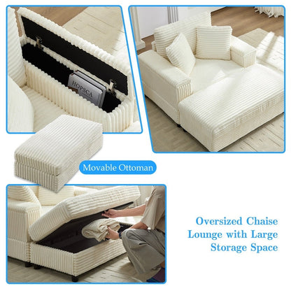 Mixoy 42ââCorduroy Chaise Lounge Chair with Storage Ottoman&Armrests,Upholstered Sleeper Reclining Chair