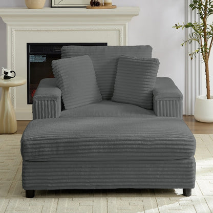 Mixoy 42ââCorduroy Chaise Lounge Chair with Storage Ottoman&Armrests,Upholstered Sleeper Reclining Chair