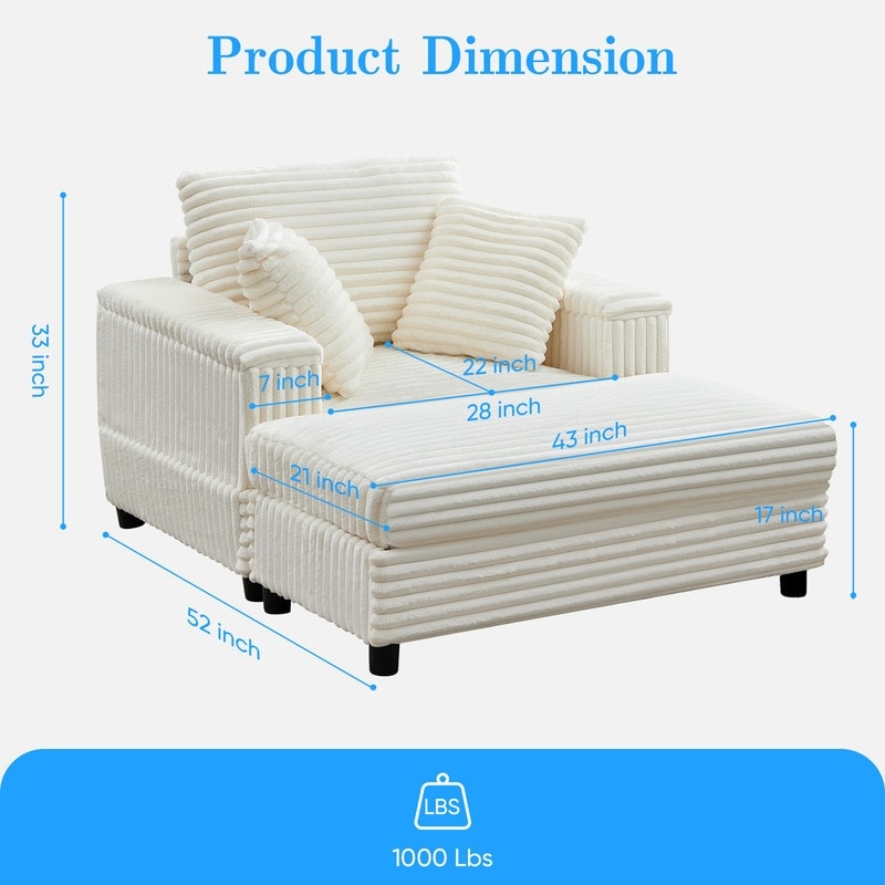 Mixoy 42ââCorduroy Chaise Lounge Chair with Storage Ottoman&Armrests,Upholstered Sleeper Reclining Chair