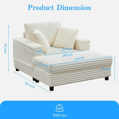 Mixoy 42ââCorduroy Chaise Lounge Chair with Storage Ottoman&Armrests,Upholstered Sleeper Reclining Chair