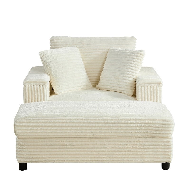 Mixoy 42ââCorduroy Chaise Lounge Chair with Storage Ottoman&Armrests,Upholstered Sleeper Reclining Chair