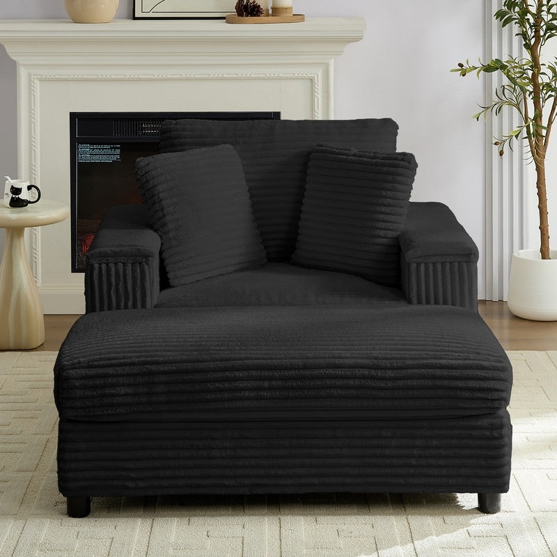 Mixoy 42ââCorduroy Chaise Lounge Chair with Storage Ottoman&Armrests,Upholstered Sleeper Reclining Chair