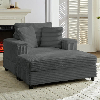 Mixoy 42ââCorduroy Chaise Lounge Chair with Storage Ottoman&Armrests,Upholstered Sleeper Reclining Chair