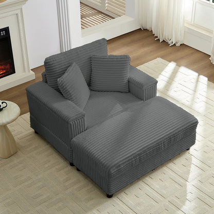 Mixoy 42ââCorduroy Chaise Lounge Chair with Storage Ottoman&Armrests,Upholstered Sleeper Reclining Chair