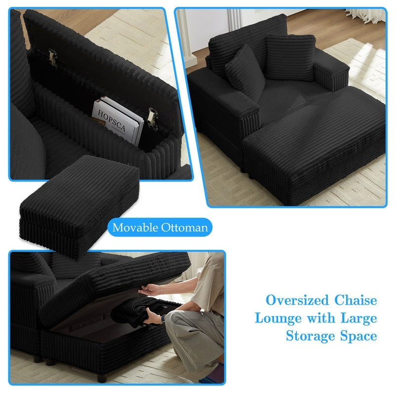 Mixoy 42ââCorduroy Chaise Lounge Chair with Storage Ottoman&Armrests,Upholstered Sleeper Reclining Chair