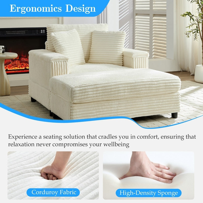 Mixoy 42ââCorduroy Chaise Lounge Chair with Storage Ottoman&Armrests,Upholstered Sleeper Reclining Chair