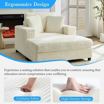 Mixoy 42ââCorduroy Chaise Lounge Chair with Storage Ottoman&Armrests,Upholstered Sleeper Reclining Chair