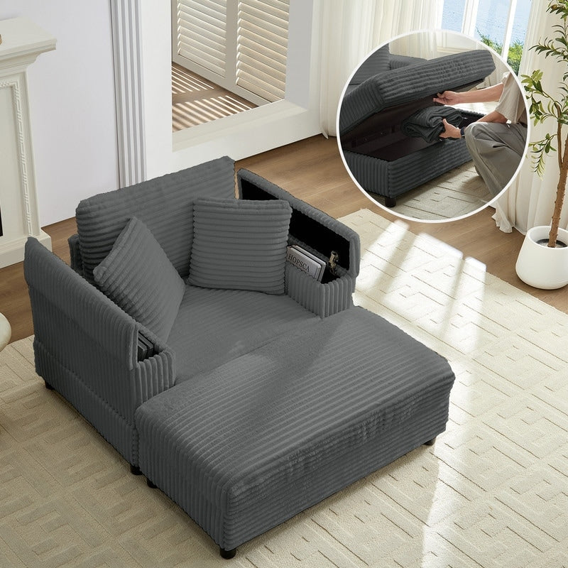 Mixoy 42ââCorduroy Chaise Lounge Chair with Storage Ottoman&Armrests,Upholstered Sleeper Reclining Chair