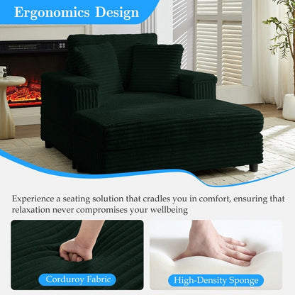 Mixoy 42ââCorduroy Chaise Lounge Chair with Storage Ottoman&Armrests,Upholstered Sleeper Reclining Chair