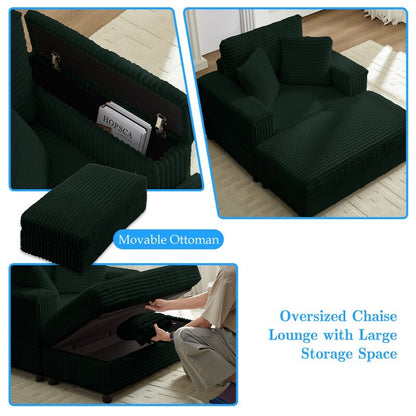 Mixoy 42ââCorduroy Chaise Lounge Chair with Storage Ottoman&Armrests,Upholstered Sleeper Reclining Chair