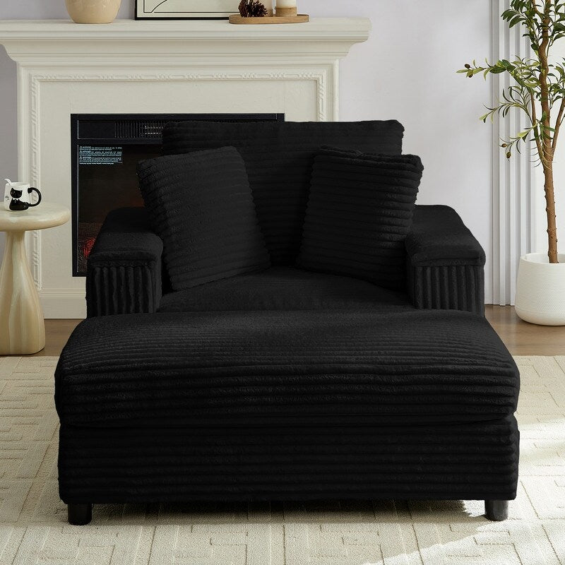 Mixoy 42ââCorduroy Chaise Lounge Chair with Storage Ottoman&Armrests,Upholstered Sleeper Reclining Chair
