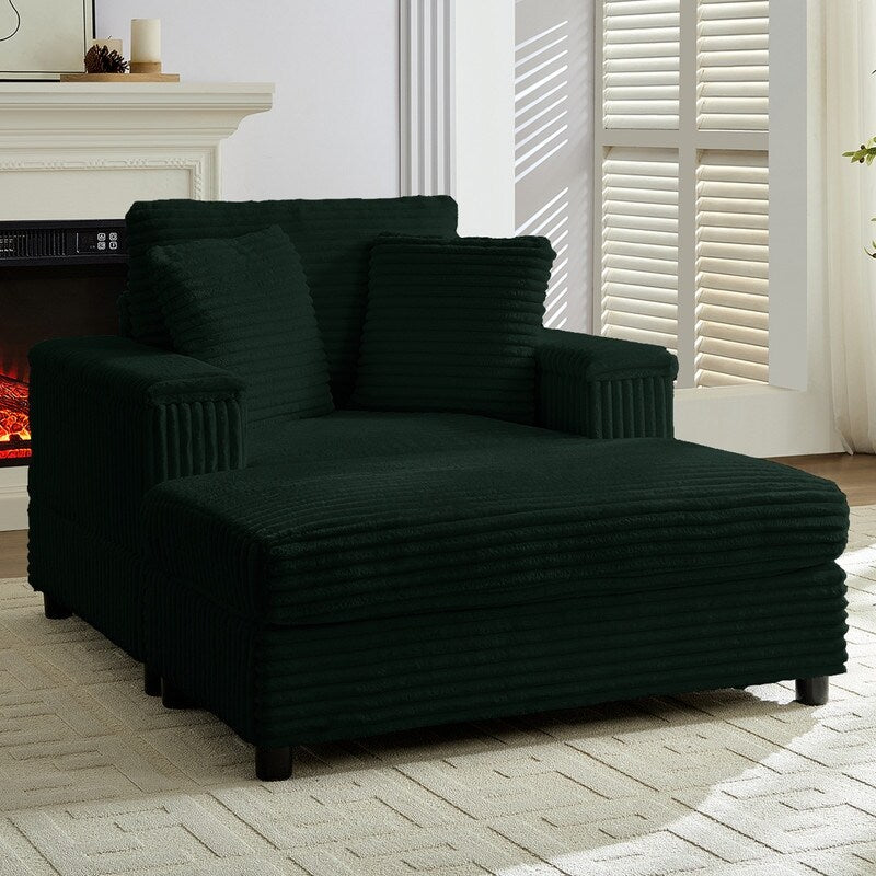 Mixoy 42ââCorduroy Chaise Lounge Chair with Storage Ottoman&Armrests,Upholstered Sleeper Reclining Chair