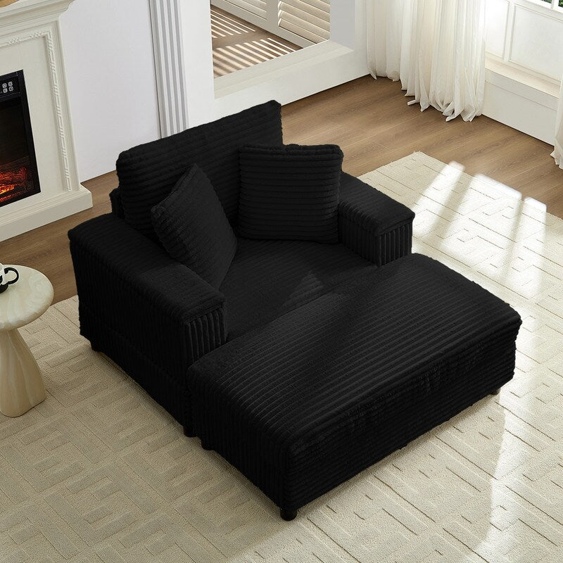 Mixoy 42ââCorduroy Chaise Lounge Chair with Storage Ottoman&Armrests,Upholstered Sleeper Reclining Chair