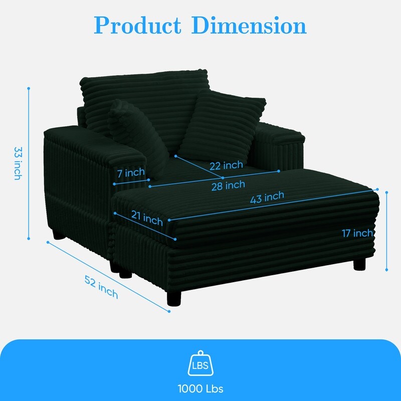 Mixoy 42ââCorduroy Chaise Lounge Chair with Storage Ottoman&Armrests,Upholstered Sleeper Reclining Chair