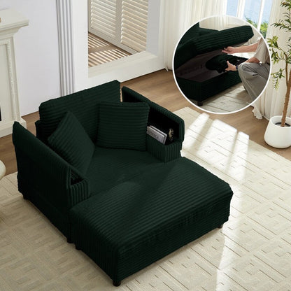 Mixoy 42ââCorduroy Chaise Lounge Chair with Storage Ottoman&Armrests,Upholstered Sleeper Reclining Chair